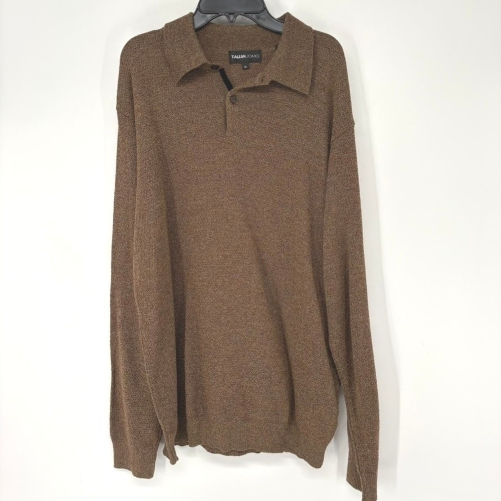 Tallia Uomo Polo Sweater‎ Mens XL Brown Long Sleeve Wool Blend Old Money